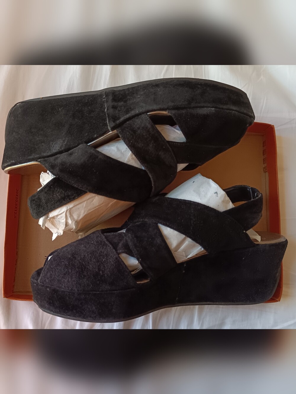 Vintage 90s Rush Hour Black Suede Crisscross Platform Slingback Peeptoe Sandals